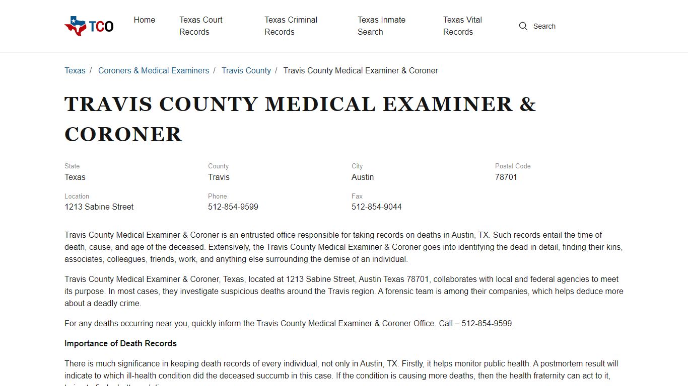 Travis County Medical Examiner & Coroner - txcountyoffices.org